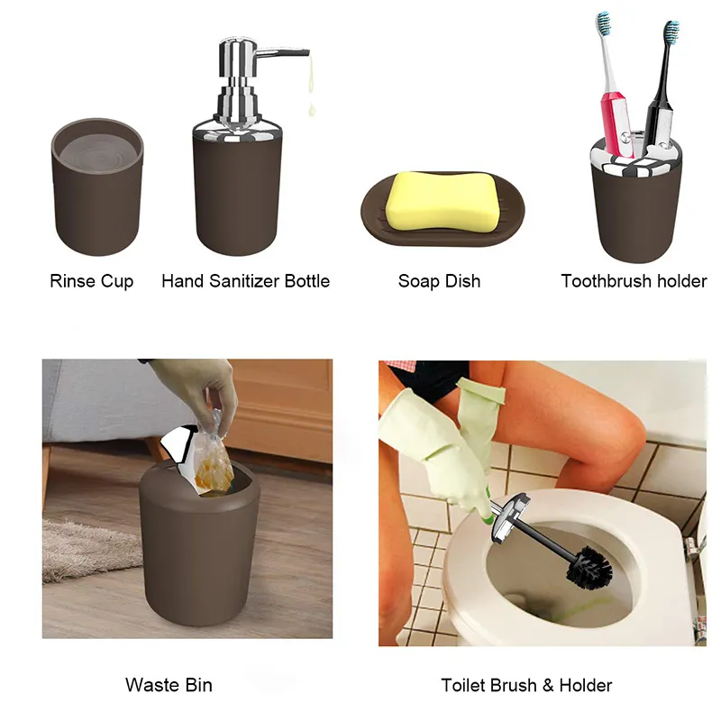 lüks banyo aksesuarları plastik diş fırçası tutucu fincan sabun dağıtıcı tabak tuvalet tutucu pompa şişe fincanı banyo seti 220624