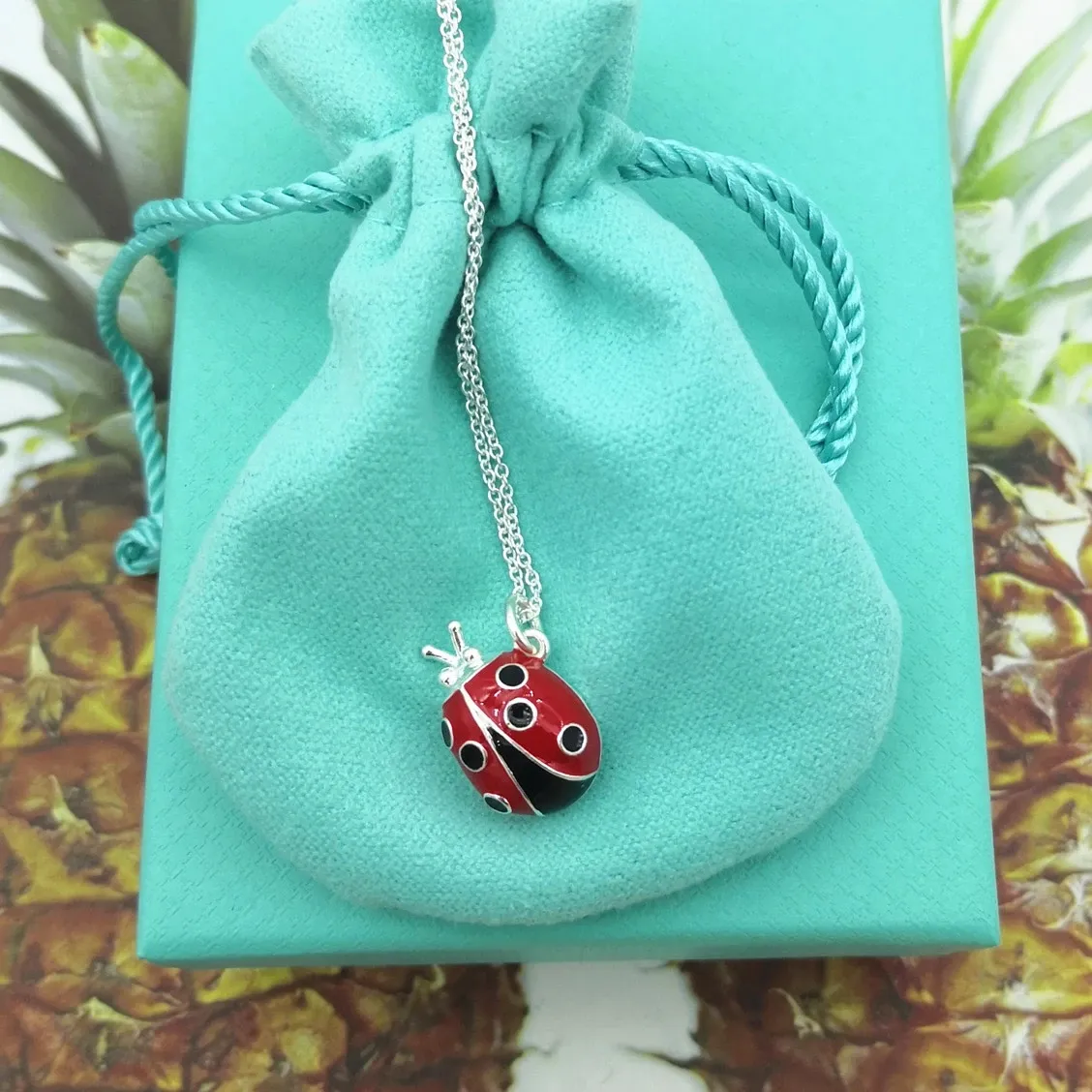 Sterling Silver 925 Classic Fashion Exclusive Blue Beetle Pendant Ladies Necklace Ladybug Neckores Jewelry308R