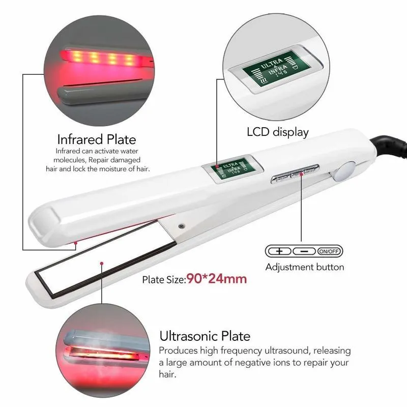 Hair Care Ultrasonic Infrared Hair Straightener Professional Cold Flat Iron Hair Treament Styler Therapy Conditioning Tools 220623