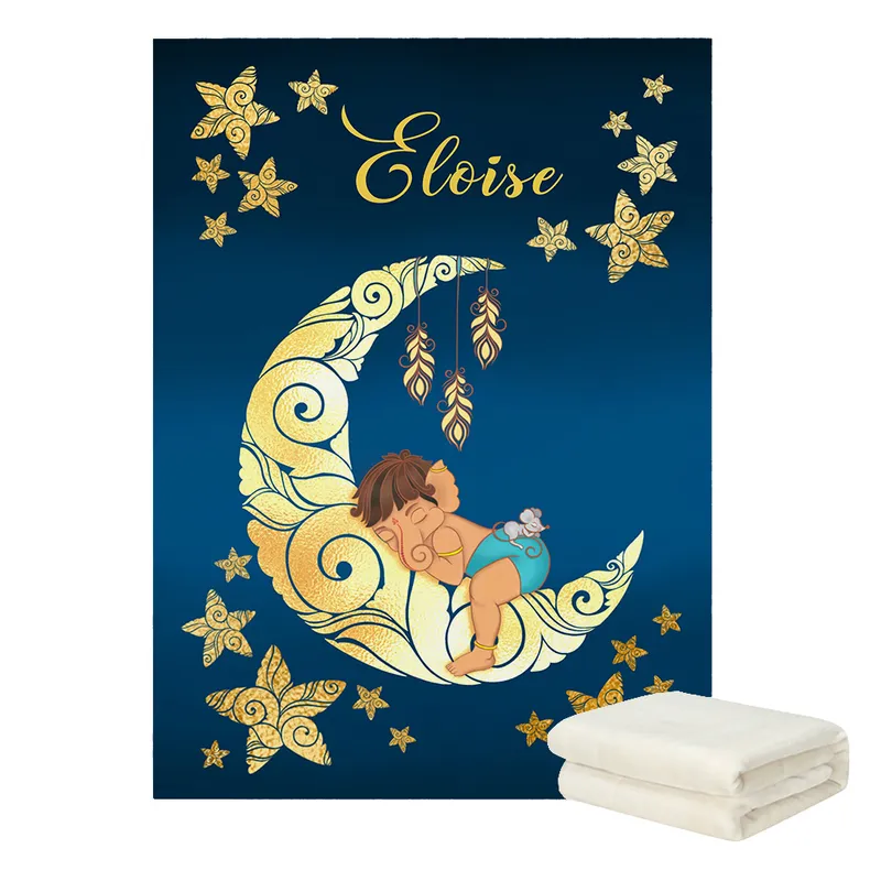 LVYZIHO Sleeping Bear Sleep on Moon Nom personnalisé 30x40 48x60 60x80 pouces Couverture polaire 220712