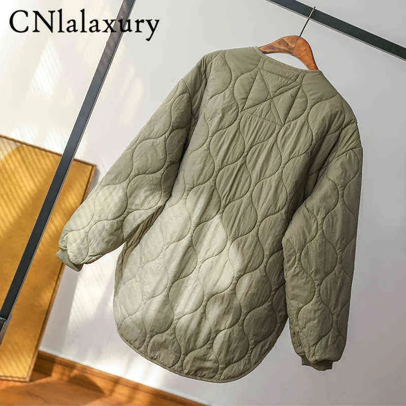 CNlalaxury 2022 nuevas mujeres Otoño Invierno Za Parkas abrigo cuello redondo manga larga de doble cara Casual Chaqueta de algodón prendas de vestir femeninas L220730