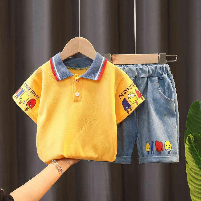 2022 Хлопковая детская одежда Летняя мальчика наборы для модных галстуков Футболки +полоса короткие 2 шт.
