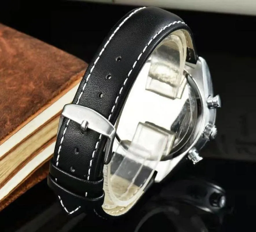 2022 Wysokiej jakości luksusowe męskie zegarki sześć igła Wszystkie pokrętła pracy z funkcją kalendarza Zegarek kwarcowy Moda Top Brand Wristwatches skórzany pasek