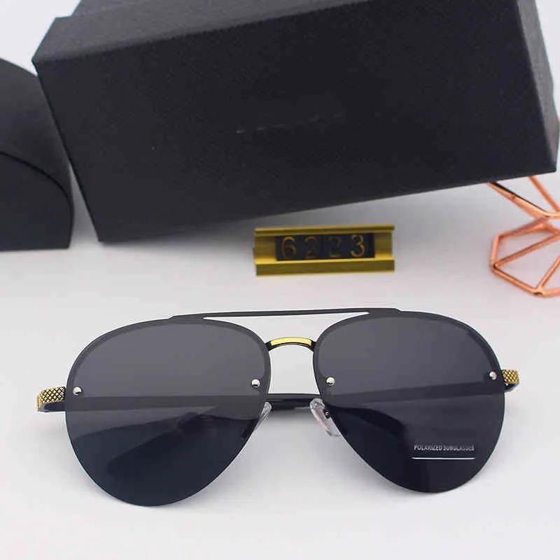 Sunglasses New metal Polarized personality frameless trend big toad round driving