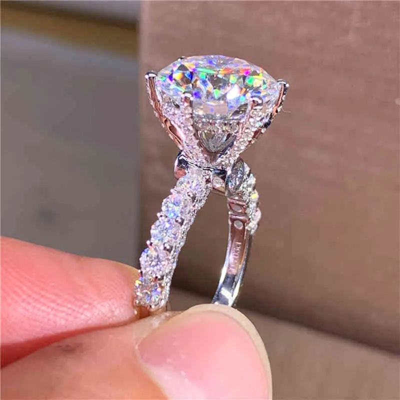 10K AU417 Wit Goud Vrouwen Moissanite Diamanten 1 2 3 4 5 CT Ronde Luxe Bruiloft Party Engagement Anniversary Ring