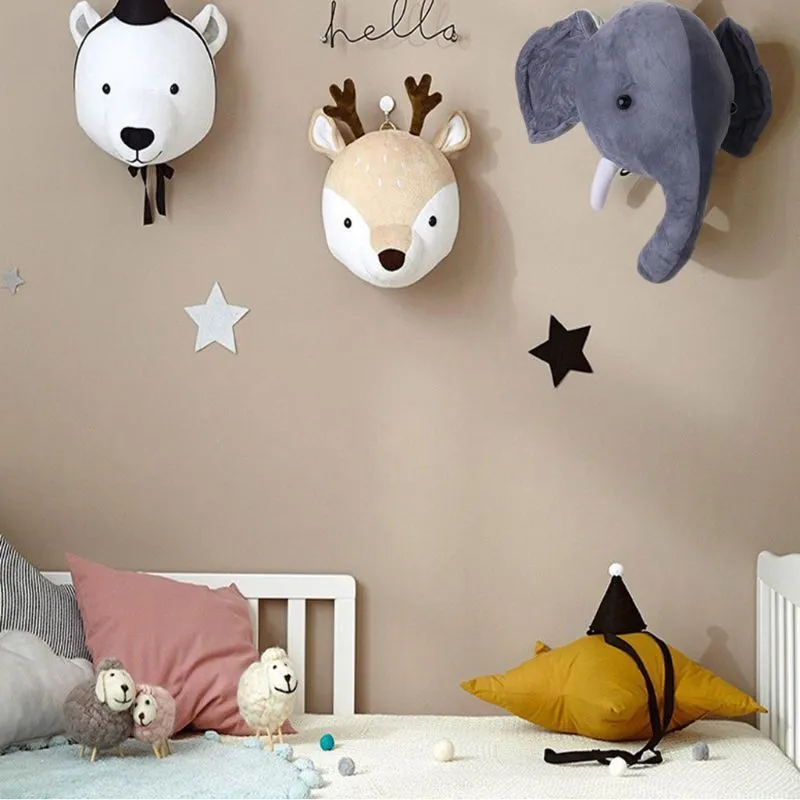 Bonito Elefante Coelho Deer Plush Chutado Montagem De Parede Montagem Animal Cabeça Para Crianças Quarto Kindergarten Brinquedos Decorativos 220407