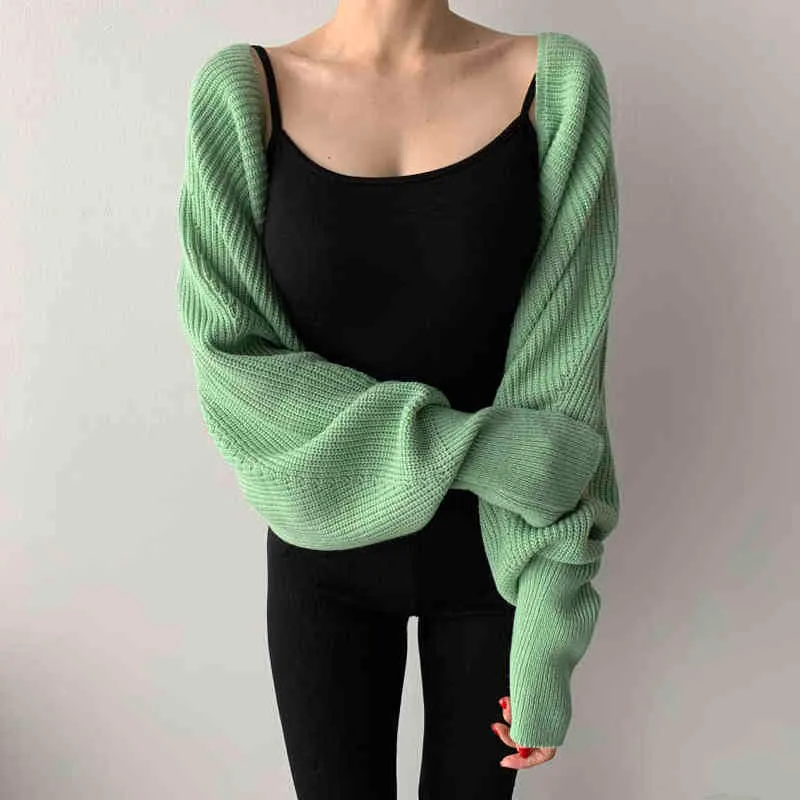 Women sweater Hollow Out Back Lace Up Cardigans For Women Springautumn Chic Loose Batwing Sleeve Sweater Out T220824