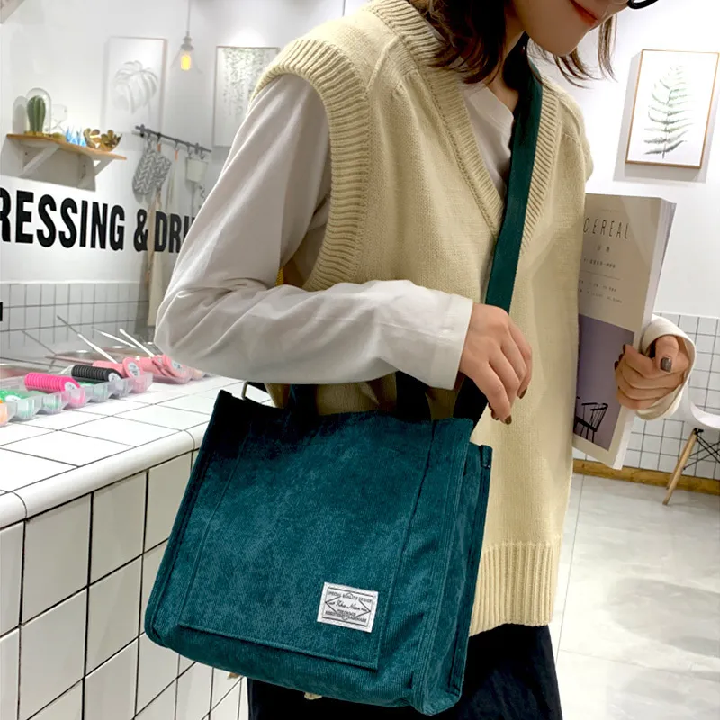 Dames schouder kleine tote meid mode handtassen solide kleur shopper vintage eenvoudige boek corduroy crossbody tassen 220630