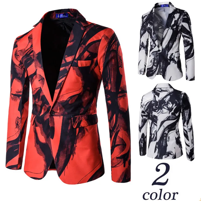 Men Suit Jacket One Button Ink Printing Party Wedding Graduation Fashion Designer Groomsman Dress Blazer X972