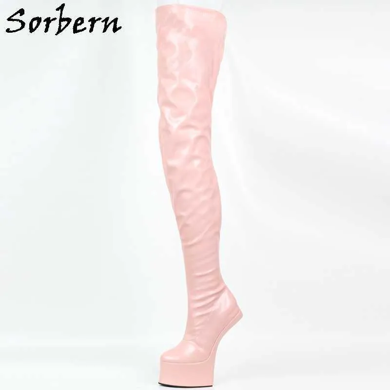 Sorbern Exotic Knee High Boots Women Heelless Horse Shoes Lace Up Sexy Fetish Crossdresser Hoof Soles Custom Leg Size And Colors