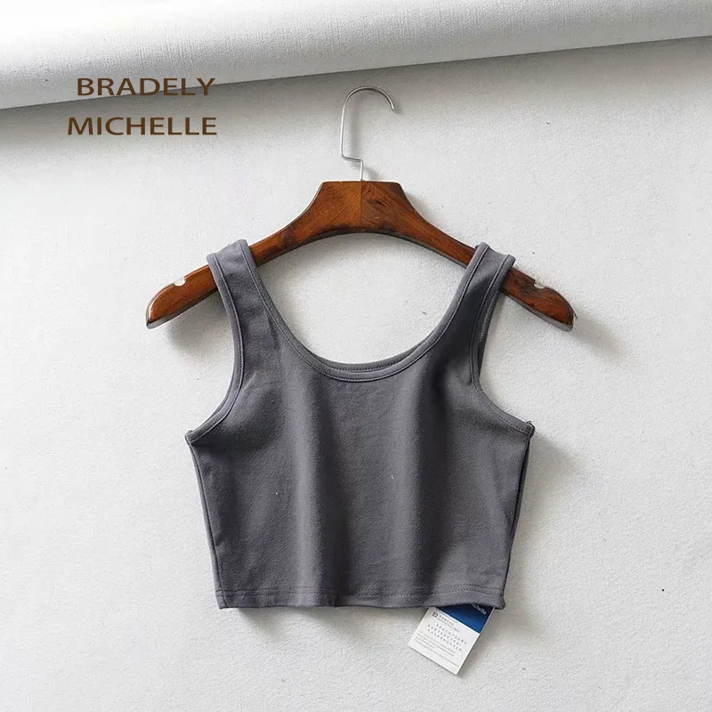 BRADELY MICHELLE Sexy Women Summer Crop Tops Sleeveless Short Cotton U Collar Knitted Bar 220318