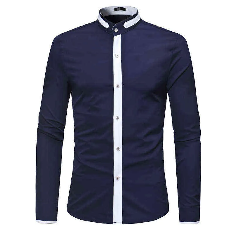 Hipster Mandarin Collar Dress Shirts 2022 Brand Slim Fit Long Sleeve Casual Bouth Up Shirt Men Work Busienss Chemise Homme L220704