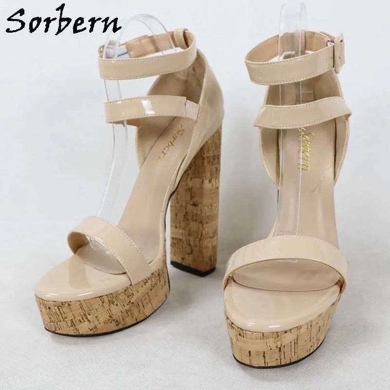 Sorbern Naken patentskvinnor Sandal Block High Heel Platform Summer Shoes Anpassad One-Strap Skor för Kvinnor 2021 Skräddarsy