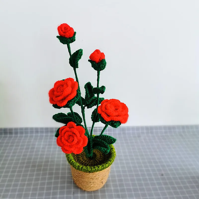Simulation faite à la main Fleurs de rose de rose plantes en peluche décoration de chambre à coucher Noël cadeaux de la Saint-Valentin 220531