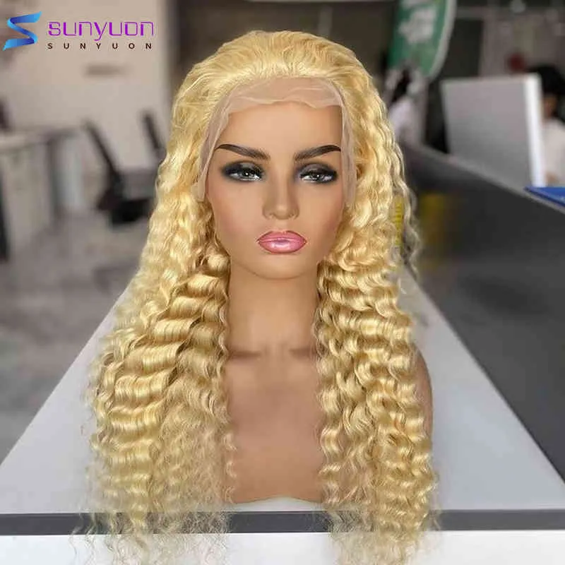 Miel Blonde vague 613 HD Transparent frontal profond bouclé humide et ondulé 13X4 dentelle avant perruques de cheveux humains 4252451