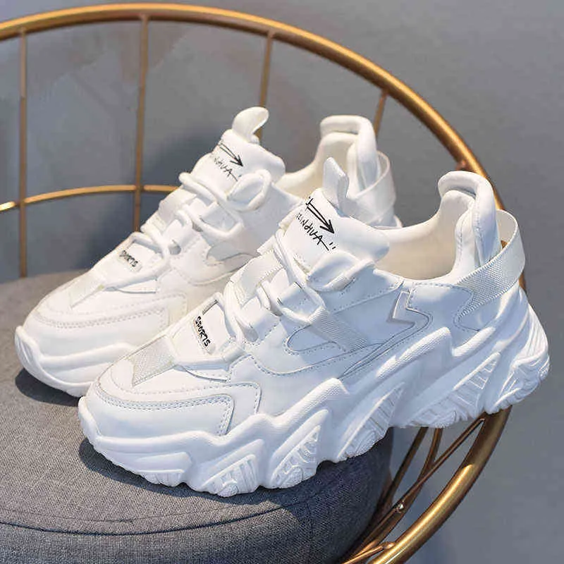 2022 White Women Shoes New Chunky Sneakers for Women Lace-Up White Vulcanize Shoes Casual Fashion Dad Shoes Platform Sneakers G220629