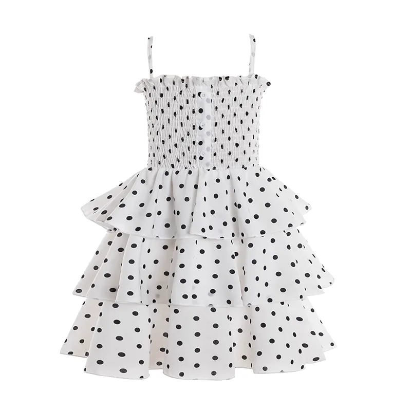 Summer Sleeveless Dress For Girls Princess Sling Polka Dot Black White Cake Sundress Kid Children 3-8 Year Elegant Party Clothes 220803