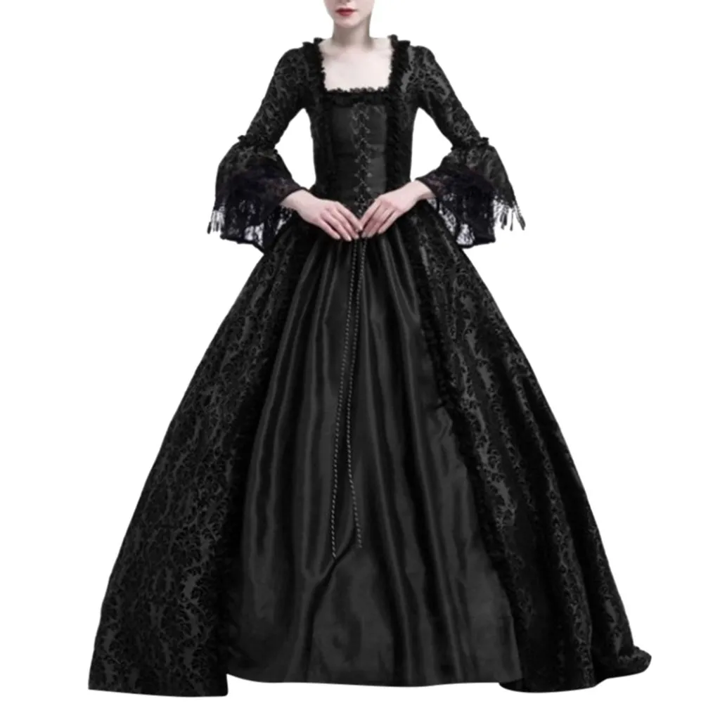 Femmes noir gothique robe victorienne période Renaissance Rococo Belle robes de bal théâtre vêtements Costume robes de grande taille
