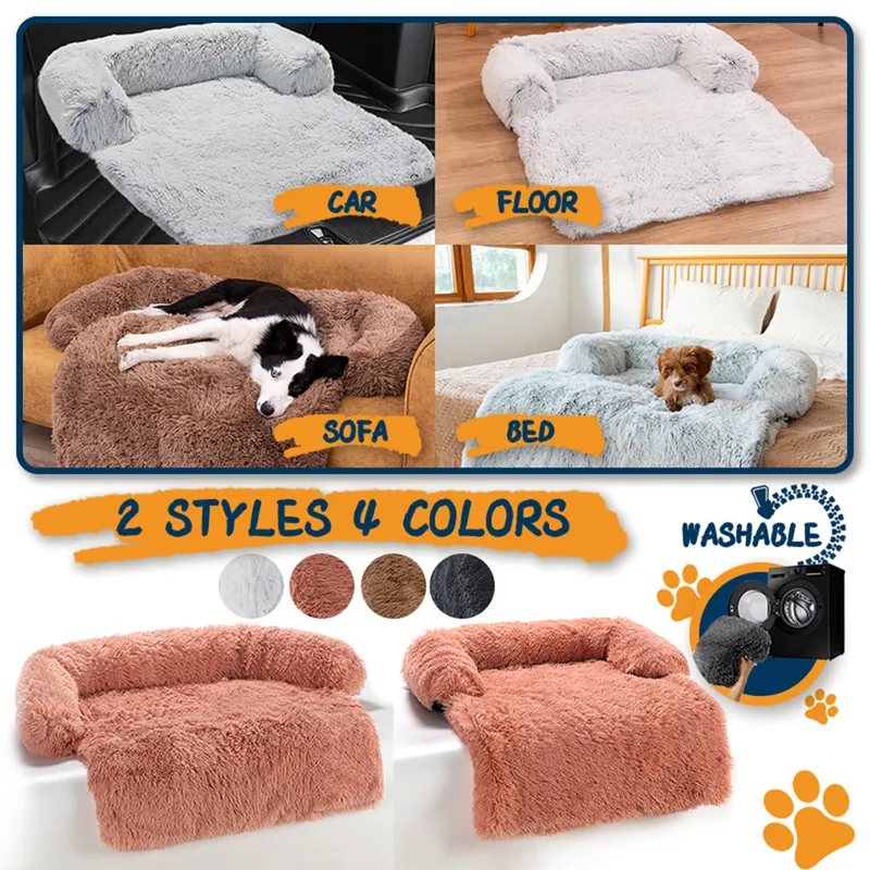 大型ペット猫犬ベッド長い豪華なソファマットのための暖かい暖かいかわいい子犬クッション洗える毛布カバー220323