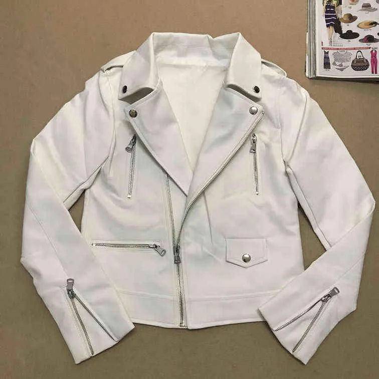 Motor Leather Jacket White Female Coat 2022 Coat Women PU Faux Basic Biker Lady Outwear Spring Autumn Outerwear Fall Clothes Top L220728