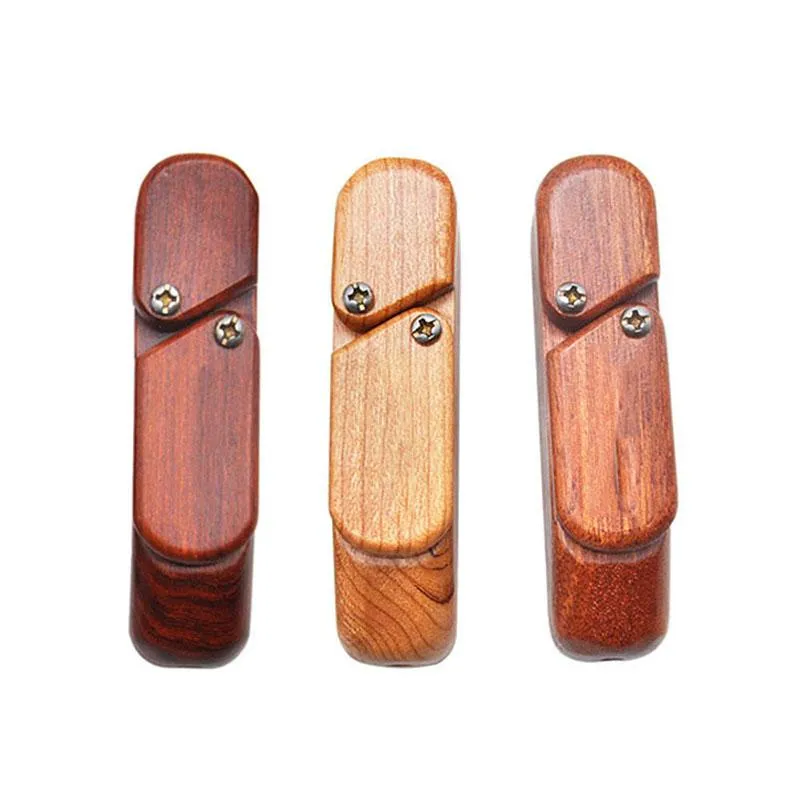 Portable Herb Wooden Smoking Pipes with Swivel Lid & Storage Box Creative Mini Foldable Cover Wood Smoke Pipe Bongs Tobacco Cigarette Holder ZL0973