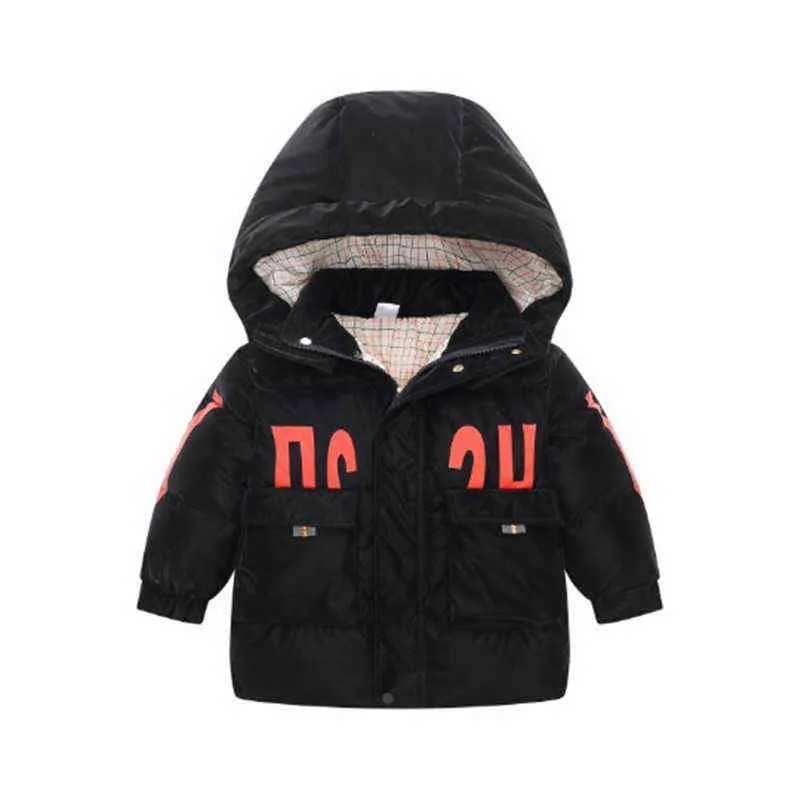 子供用服2021年秋と冬の新しい印刷された子供たちのダウンジャケットミドル長い肥厚フード付きフード付き暖かいファッションJAC J220718