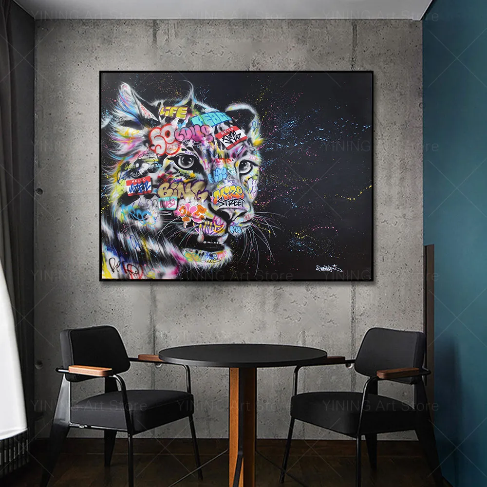 Moderne Graffiti Street Art Animal Lion Toile Peinture Affiche Impression Mur Art Photo Pour Salon Décor À La Maison Sans Cadre