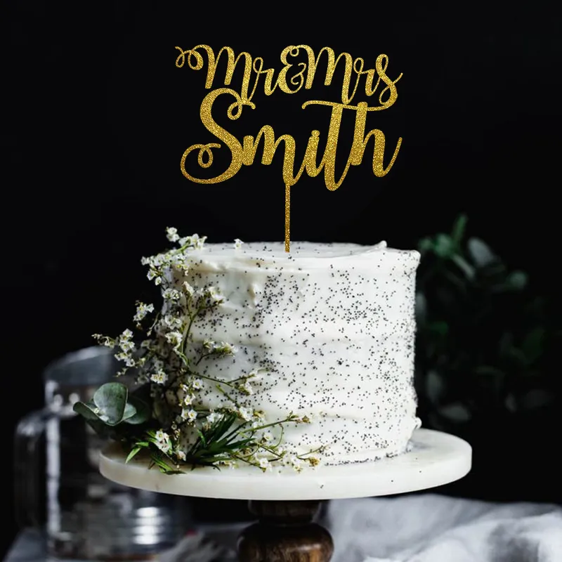 Personnalisé M. et Mme nom de mariage gâteau TopperUnique mariage décor personnalisé bois gâteau Topper pour anniversaire de mariage 220618