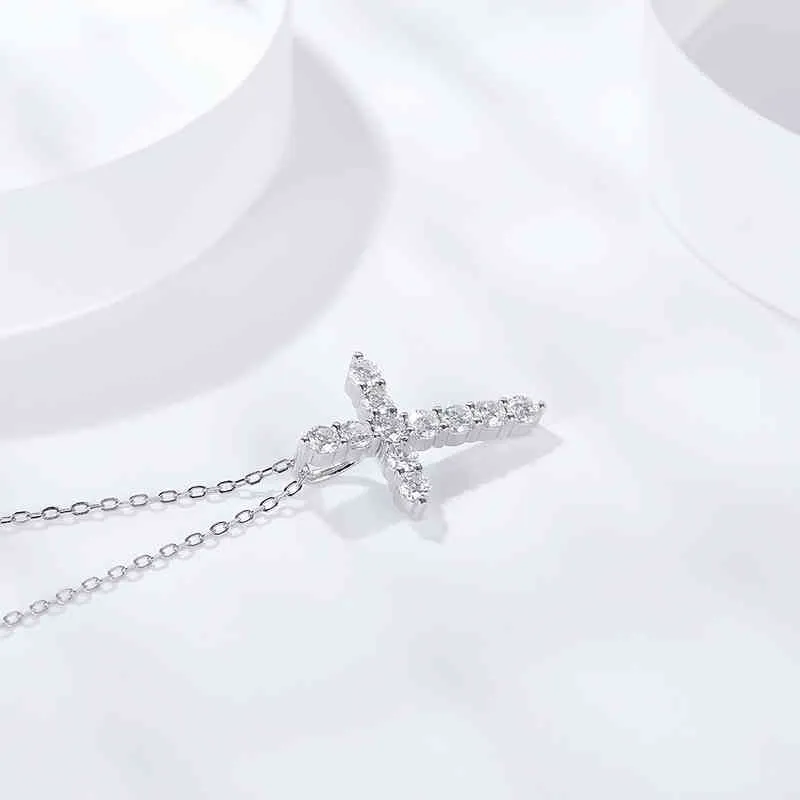 BOEYCJR 925 Silver D color 066ct 25mm Moissanite VVS1 Cross Pendant Necklace for Women or Men