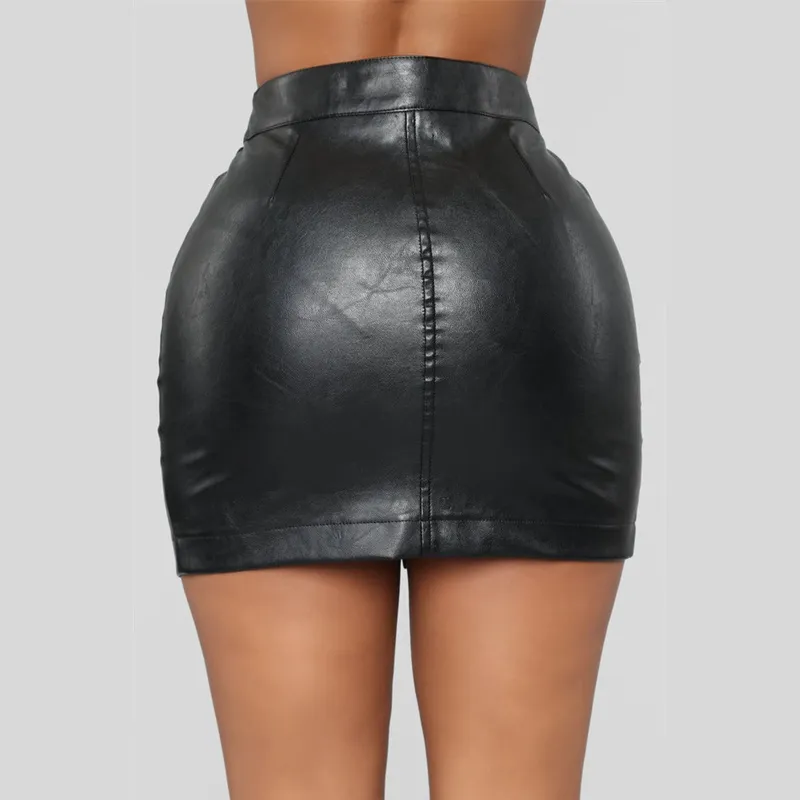 Faux PU Läder Sexig Mini Skirt's Plus Size High Waist Zipper Stitching Black Tight Girls BSQ031 220322