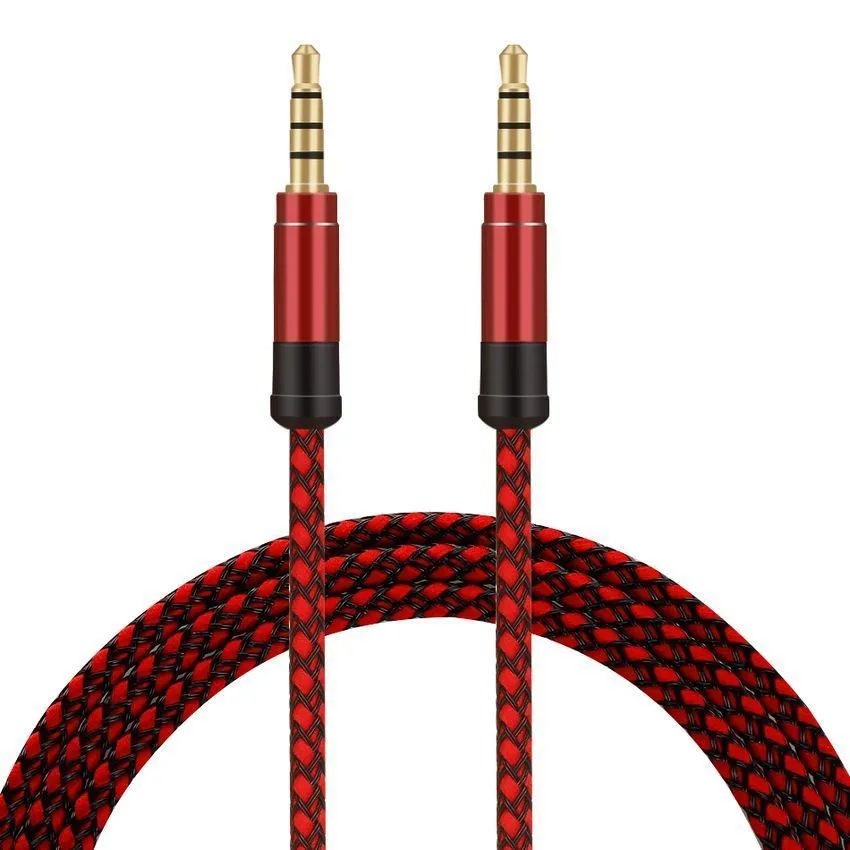 Braided Fabric Male Stereo Aux Extension Cables 1.5m Jack Audio Cable For Cell Phone Headphone MP3 Speaker Tablet