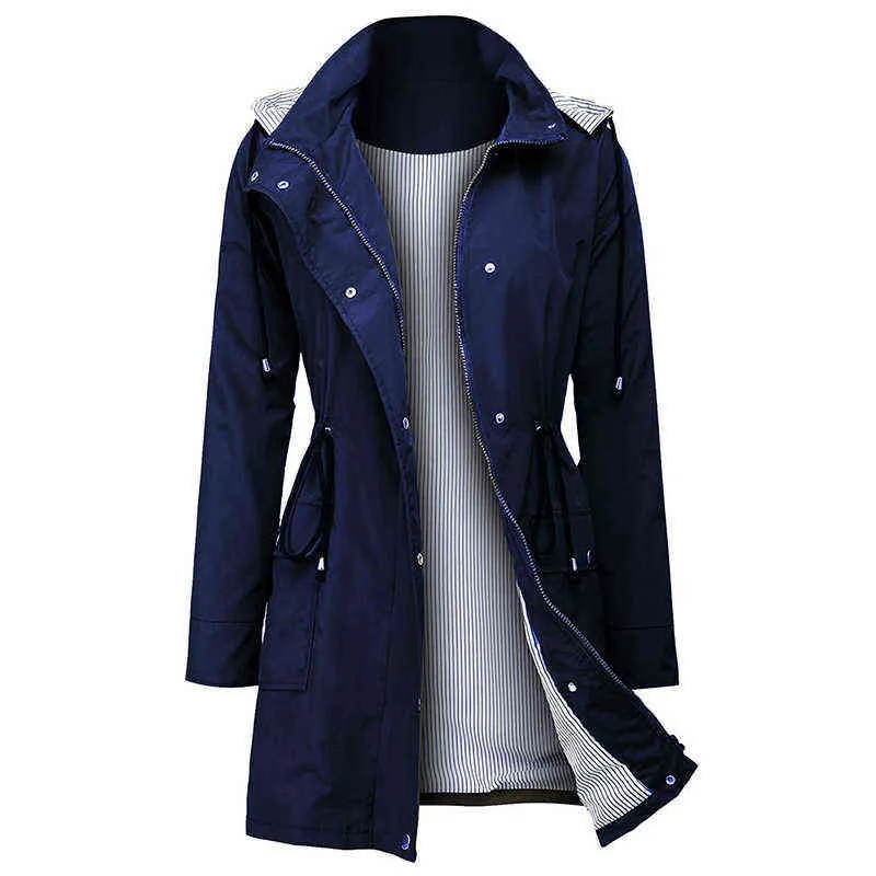 New Casual Rain Jacket Women Windbreaker Striped Climbing Raincoats Waterproof Lightweight Outdoor Hooded Trench Coats L220725