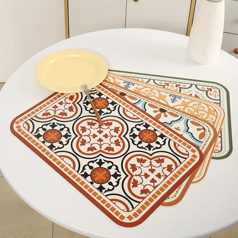 Bohemian Placemat Table Mat Leather Western Meal Mat American Nordic pu Insulation Pad Oil-Proof Waterproof Non-Slip Insulation