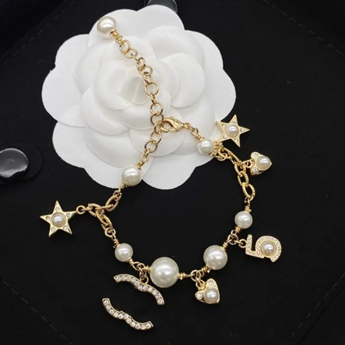 2022 New Women Bracelets Luxury Designer Diamond Pearl Gold Plated Jewelry Simple Rope Chain Adjustable High Quality Personality W253u