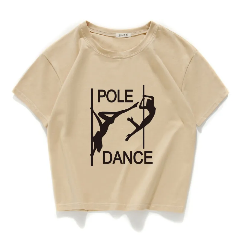 Pole Dance Gráfico Engraçado Mulheres Casuais Crop Top 100% Algodão Curto Camiseta Mulheres Camisetas Verano Mujer Roupas Harajuku 220321