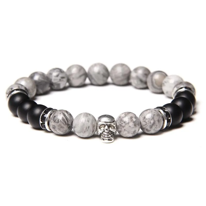 Brands perlées mélange des bracelets à charme de crâne en pierre naturelle