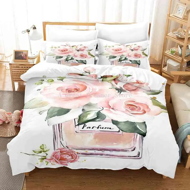 Profumo il trucco di lusso con set di biancheria da letto floreale Copripiumino rosa cosmetico Ragazze Donne Letto Tessili la casa Biancheria da letto di moda