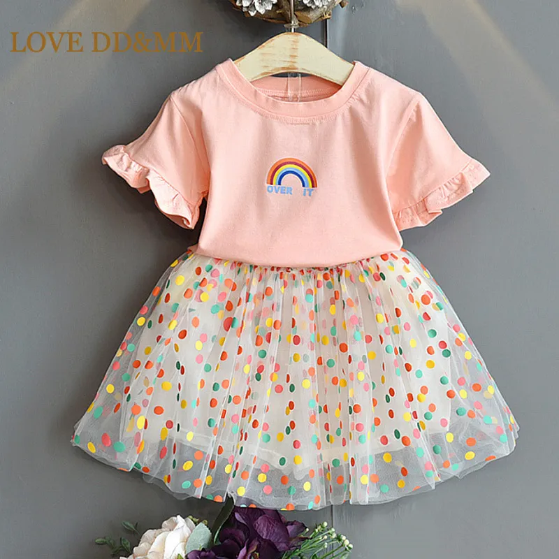 LOVE DD&MM Girls Clothing Sets Summer Children Printed Rainbow Short-Sleeved T-Shirts And Skirts Suit Kids Baby Clothes 220326