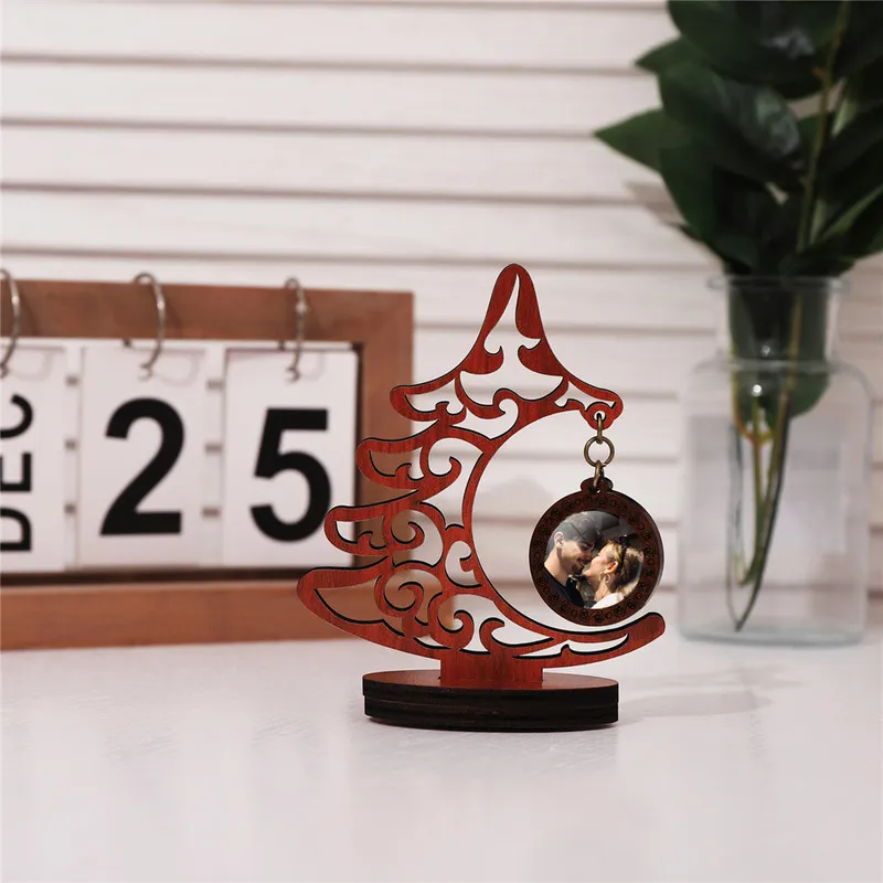 Personalized Christmas Tree Desktop Ornaments Wooden DIY Handicrafts Custom Po Christmas Gift 220623