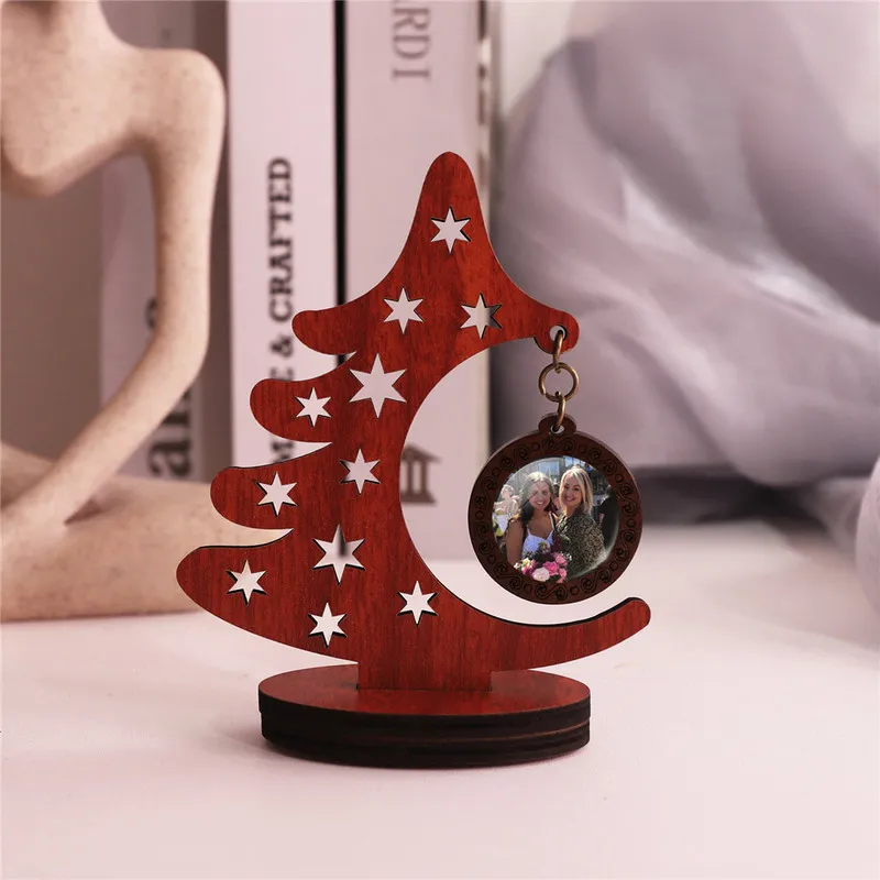 Personalized Christmas Tree Desktop Ornaments Wooden DIY Handicrafts Custom Po Christmas Gift 220623