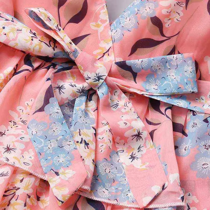 Kid baby roze bloemen prom prinses jurk meisje zomer mouwloos mouwkleding kind schattig katoen casual avond gelaagde jurk g220518