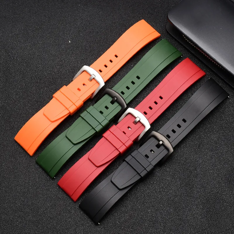 Quality Fluoro Rubber Watch Strap 18mm 20mm 22mm 24mm Sport Watchband Black Green Wristband With Quick Release Spring Bar 220705