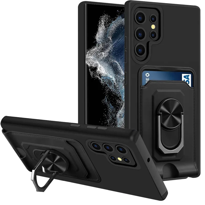 Card Slot Lens Protection Shockproof Phone Cases For Samsung A52 A72 A22 A32 4G A30 A50 A12 A10S A20S Magnetic Ring Holder Cover