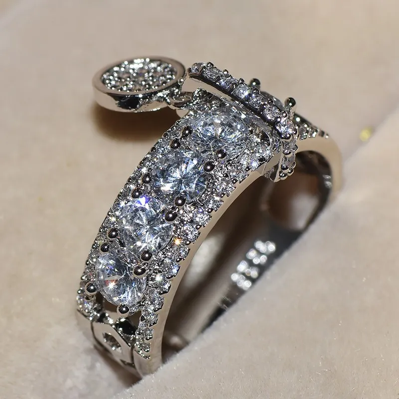 Brand Band Luxury Diamond Key Rings Bijoux 925 STERLING Silver White Clear Topaz CZ pour femmes Wedding Vintage Ring2077