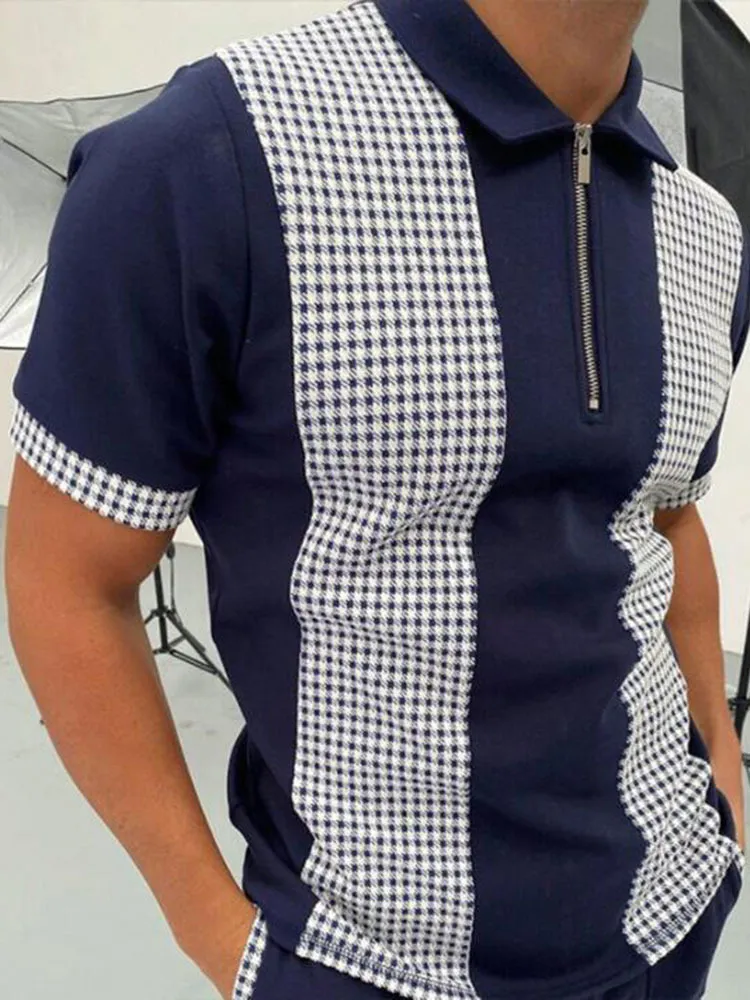 Męskie letnie koszule golfowe spersonalizowane w kratę nadruk klapa pół zip krótki rękaw T Sportswear Casual Plus Size Polo 220615
