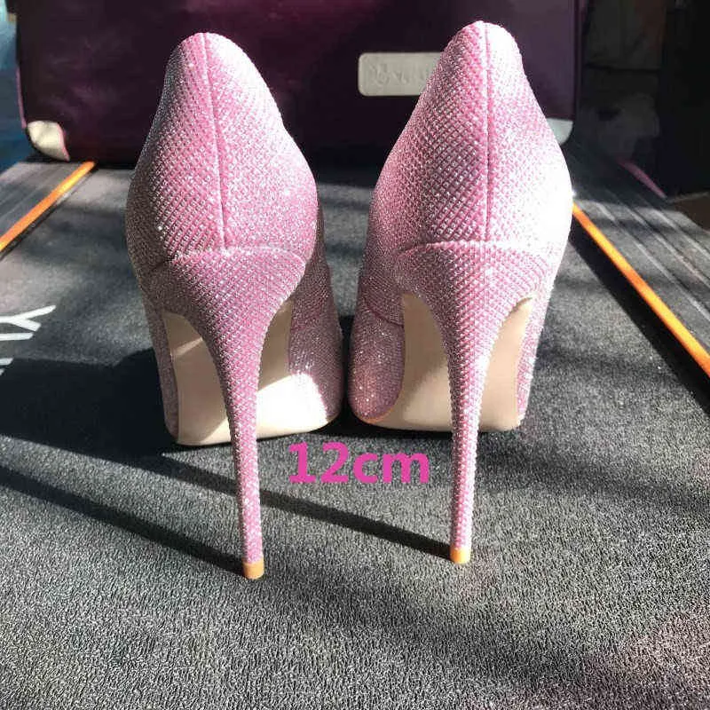 Bombas brilhantes rosa mulheres 12 cm de salto alto sapatos de salto alto sexy couro brilhante de ponta pontiaguda