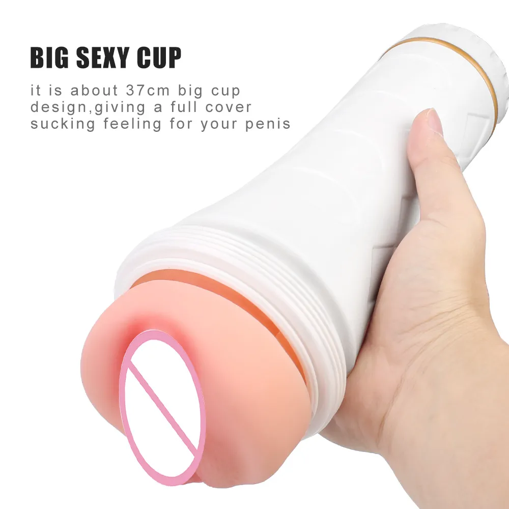 Big Male Masturbation Cup Penis Pump sexy Machine Erotic y Flashlight Shape Vagina Real Pussy Toys For Men Aircraft