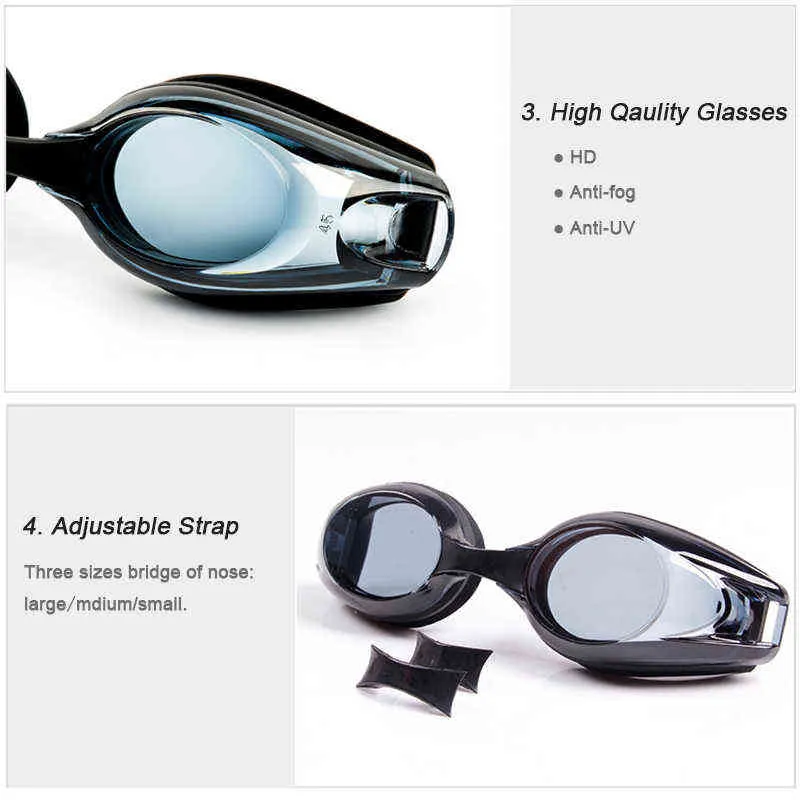 قصر النظر القريبة من الوصفة التصحيحية نظارات السباحة -1.5 إلى -8.0 diopters مع عدسات الحماية المضادة للضباب و uv y220428