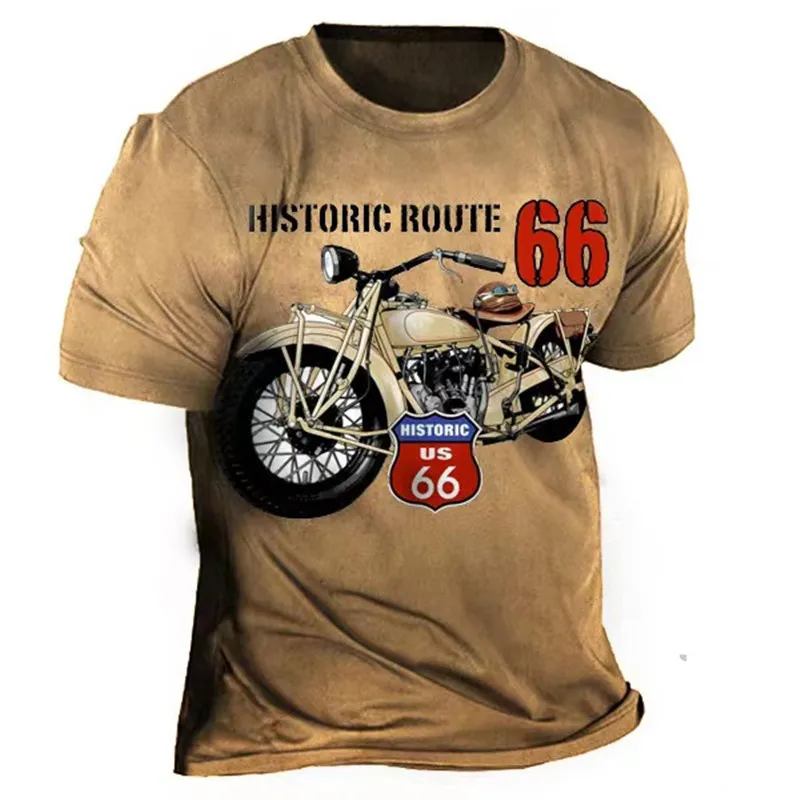 남성용 티셔츠 3D 빈티지 인쇄 66 편지 오토바이 Tshirt 여름 남성 대형 의류 힙합 Oneck 블라우스 220608