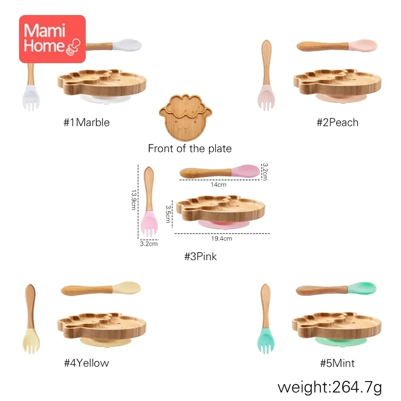 Niestandardowe karmienia karmiące dla niemowląt płyty żywnościowe Bamboo Talerz Wodoodporny silikonowy widelec BPA darmowe zastawa stołowa